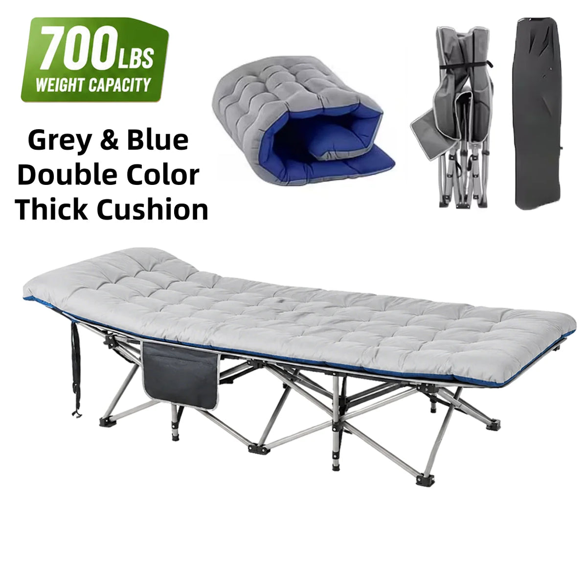 Folding Camping Cot With Mattress And Heavy Duty Steel Frame