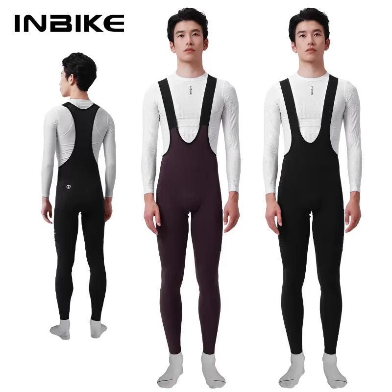 INBIKE Men‘s Winter Thermal Fleece Cycling Bib Tights 3D Padded Windproof MTB Bike Tights Road Bike Leggings Cold Weather Gear