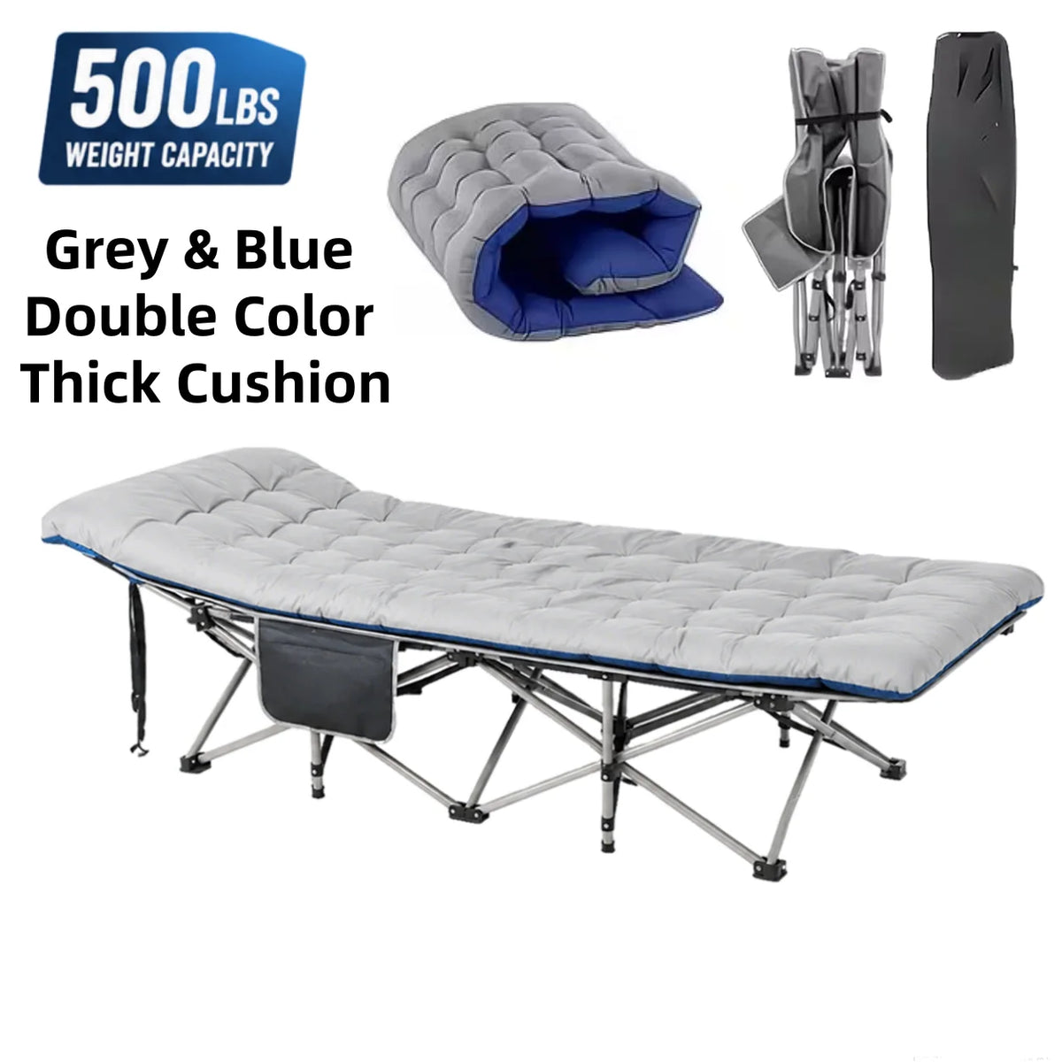 Folding Camping Cot With Mattress And Heavy Duty Steel Frame