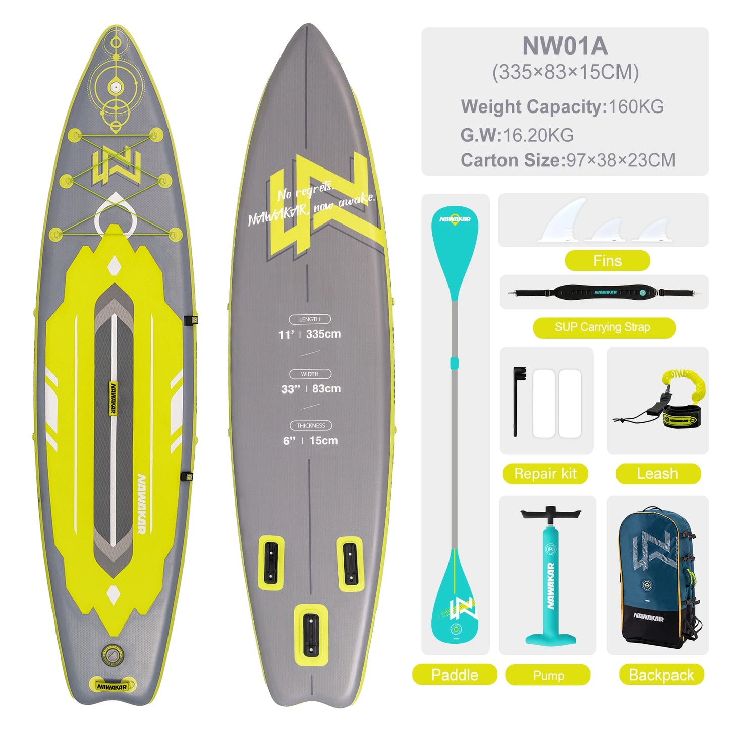 NAWAKAR NW02A 14FT 26" Inflatable Stand Up Paddle Board Double-Chamber Racing ISUP Premium Complete Set 180KG Capacity Adult SUP