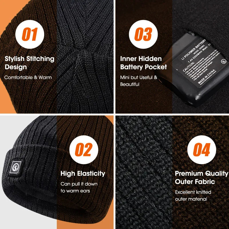 Savior Heated Hat Battery Heated Beanie Electric Rechargeable Warm Winter Heated Fleece Cap