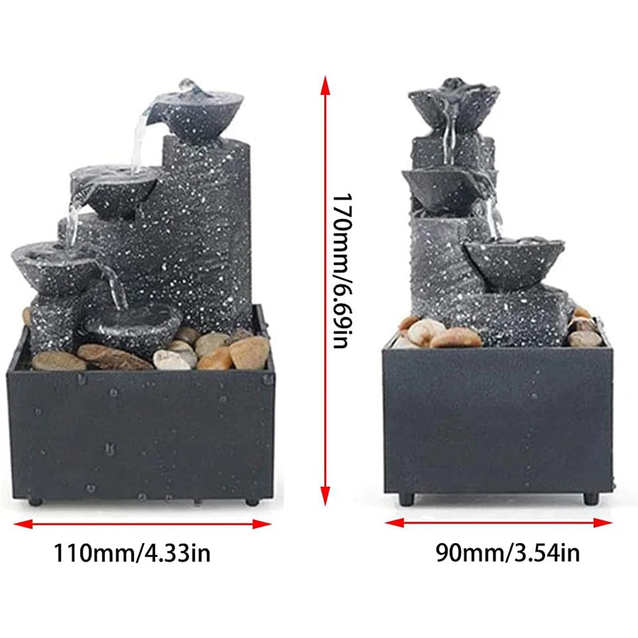 Mini Zen Tabletop Fountain - Relaxing LED Waterfall for Office Desk, Yoga Room & Feng Shui Decor