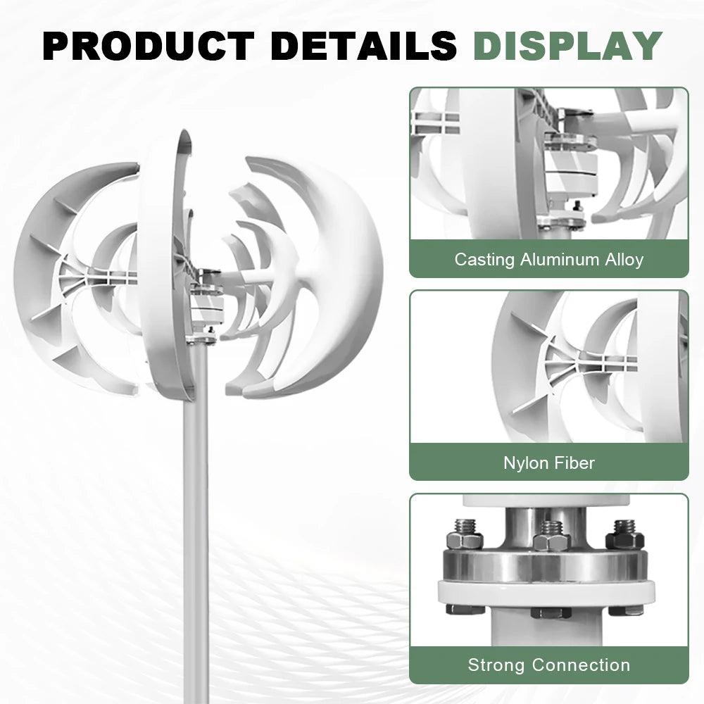 5000W 48V Vertical Axis Wind Turbine Windmill Energy Charging Home Camping With Solar Lithium Battery System