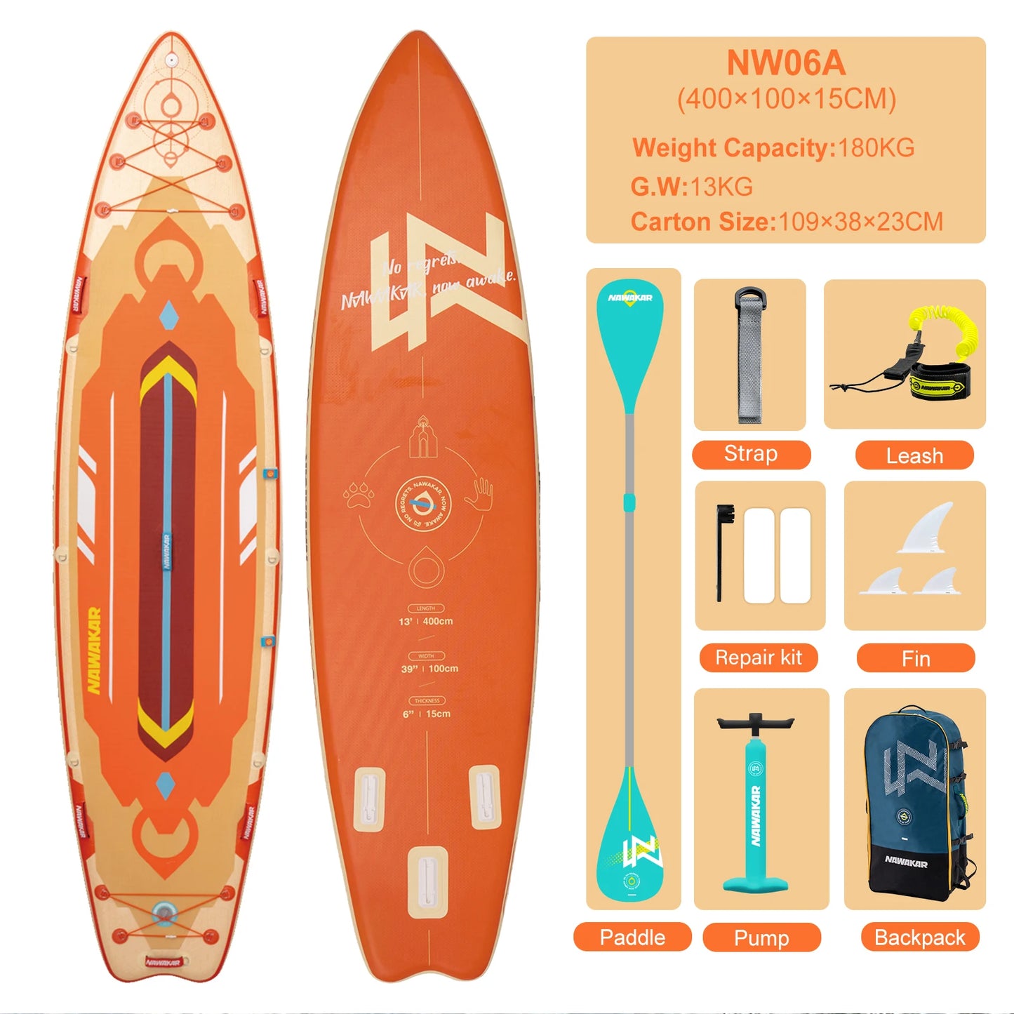NAWAKAR NW02A 14FT 26" Inflatable Stand Up Paddle Board Double-Chamber Racing ISUP Premium Complete Set 180KG Capacity Adult SUP