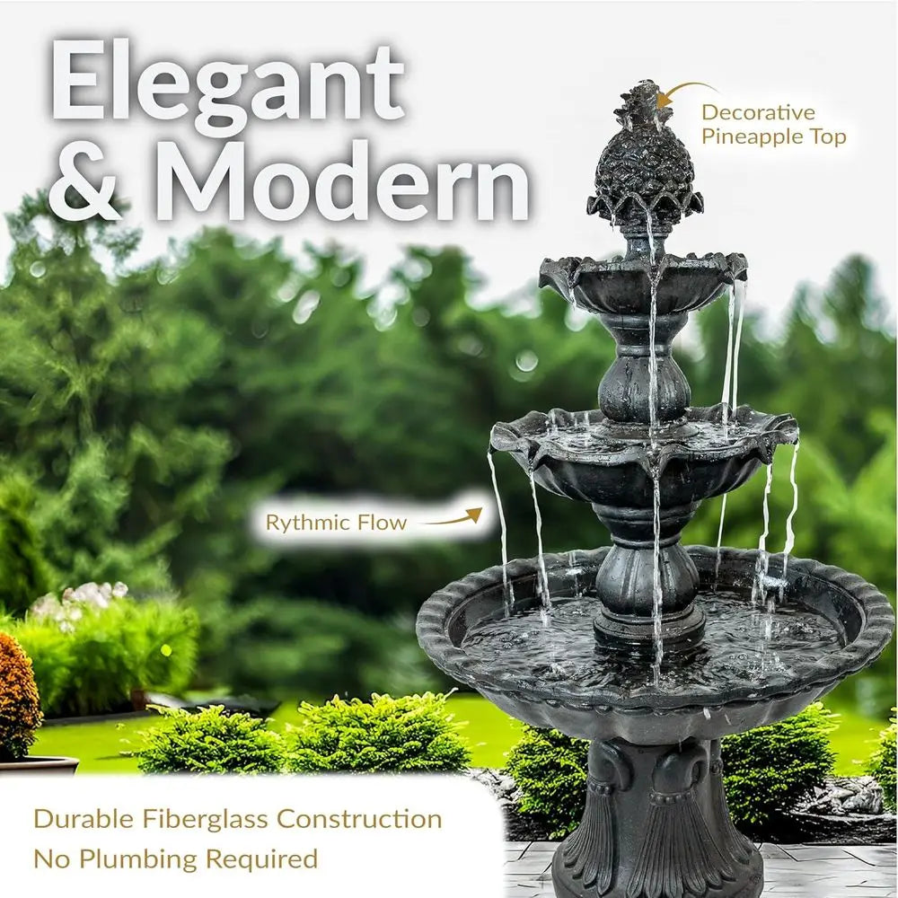 Large 3-Tier Electric Water Fountain with Pine Topper - Ideal for Garden, Patio, or Yard