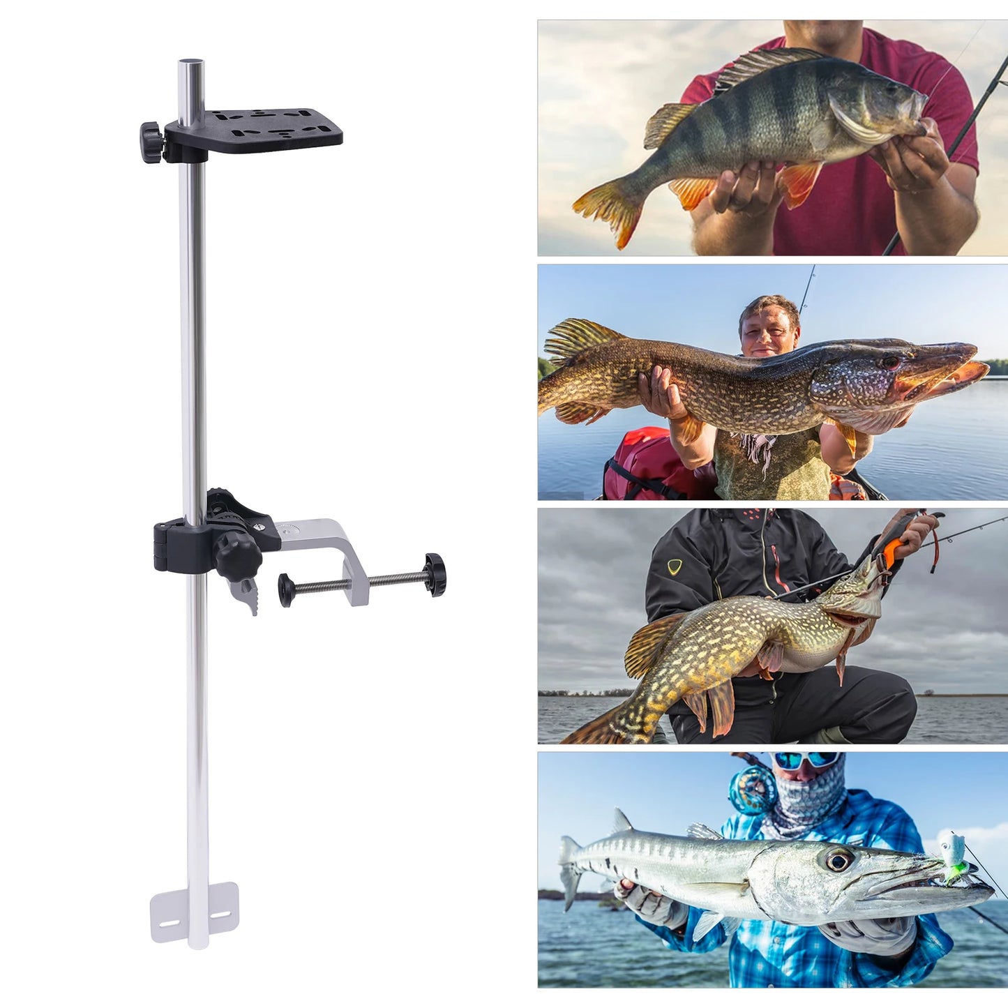 Portable Fish Finder Mount, Universal Fish Finder Bracket w/360° Adjustable Rotatable Transducer Pole Mount for Boat Canoes