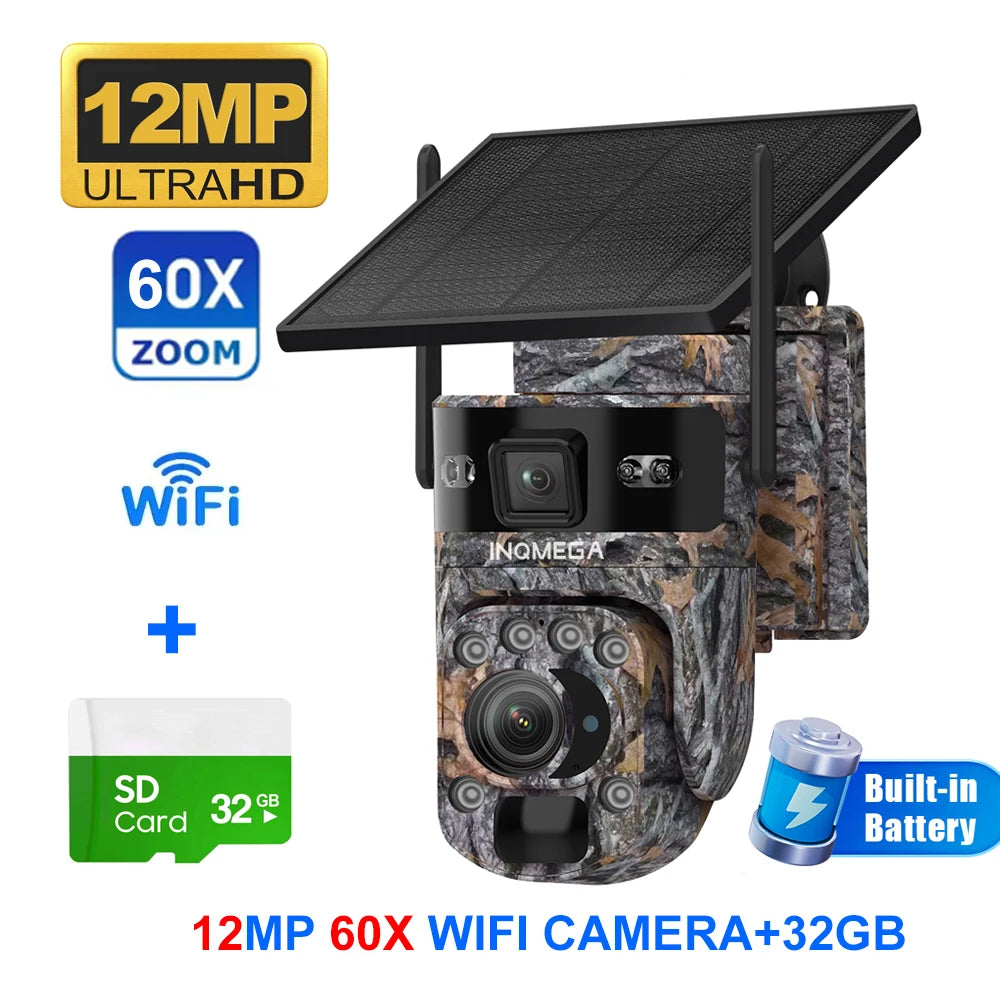 INQMEGA 12MP Solar Camera With 60X Optical Zoom Outdoor PTZ