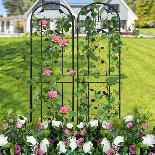 Metal Garden Trellis Fence, Anti-Rust, Climbing Plant Flower Panels Support, Screen Edge Border, 83 in Tall, 2PCs