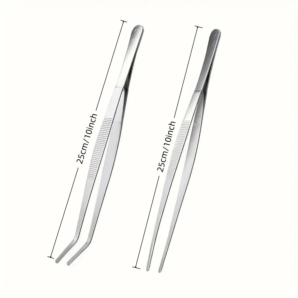 2-Piece Professional Stainless Steel Kitchen Tweezers - Electroplated, for Seafood, BBQ, and Precision Cooking