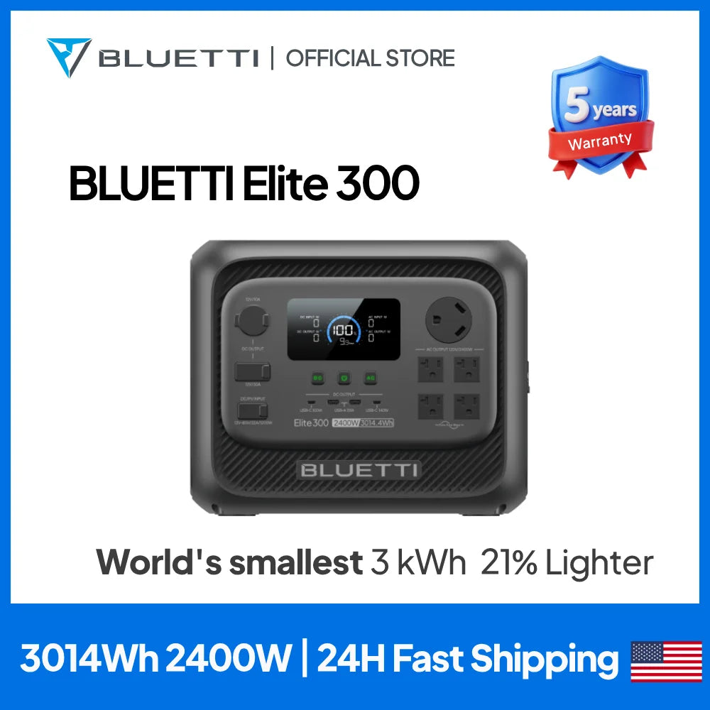 BLUETTI Elite 300 Portable Power Station 3014Wh 2400W Solar Generator For Home Backup RV Camping Outdoor Emergency Power