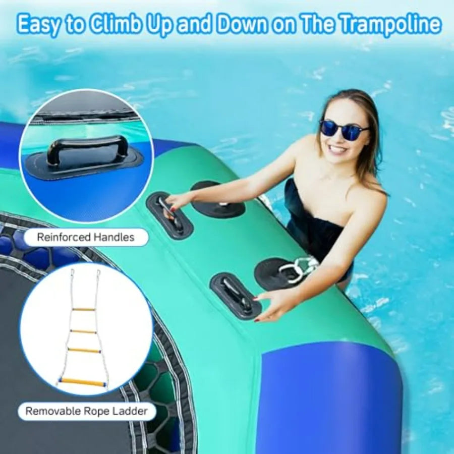 Inflatable Water Trampoline for Lake With Pump and Rope Ladder