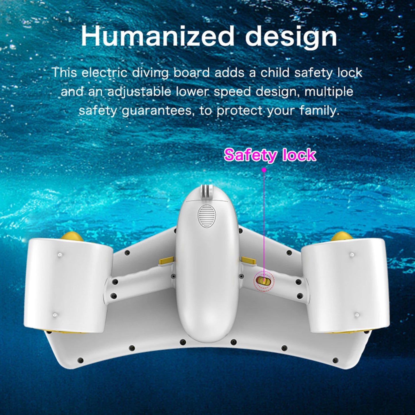IP68 Waterproof Underwater Scooter 50m Diving Depth Dual Motor 2 Speed 12 kgf Thrust Portable Removable Battery Water Sea Scooter with Sport camera mount and Child Safety Lock for Snorkeling Swimming Diving