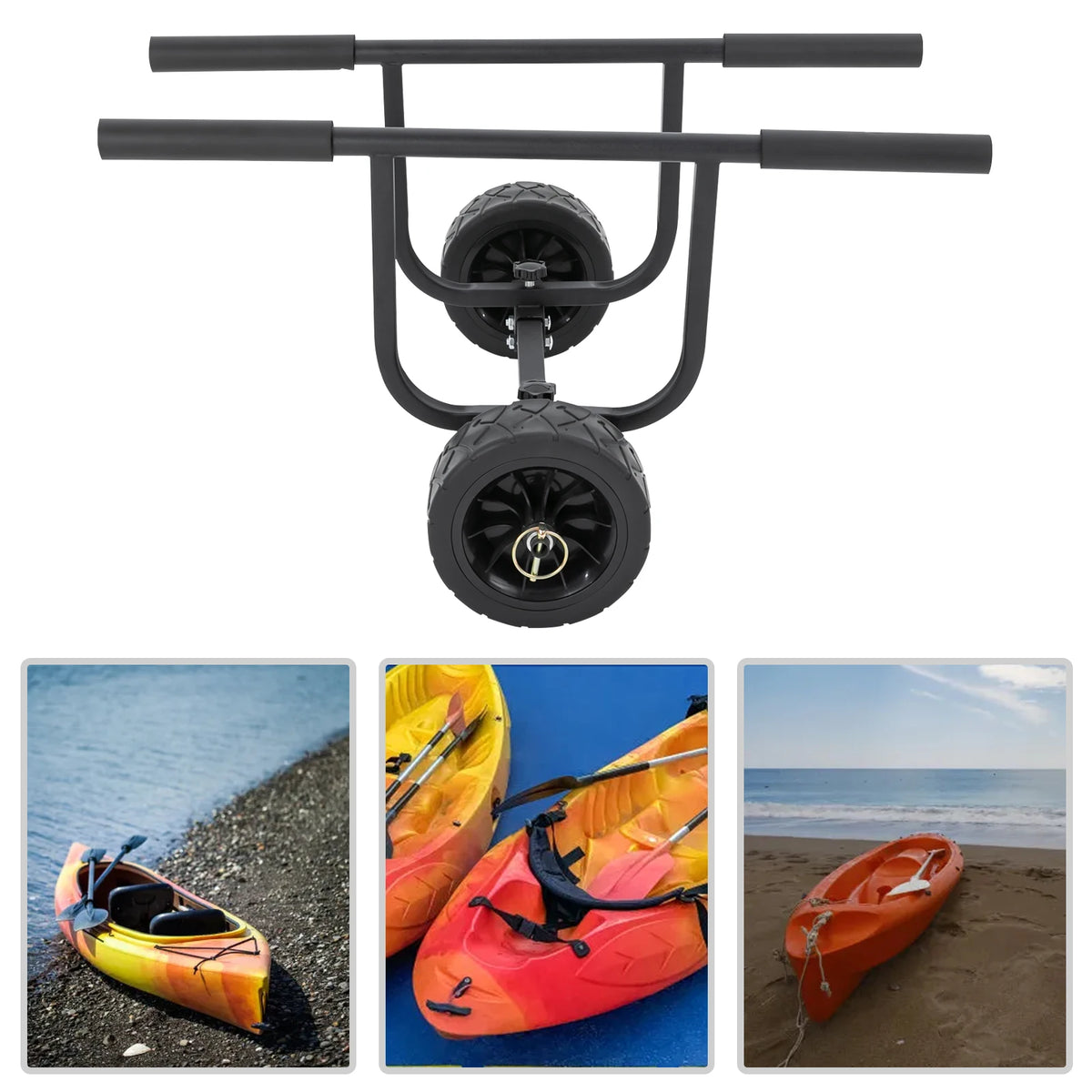 Boat Dolly Cart Kayak Canoe Transport Carrier 100kg Heavy Duty Stainless Steel Folding Trailer with 8in Beach Wheels Adjustable Width Security Straps for Fishing Small Sailboat SUP