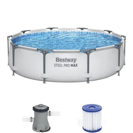 Steel Pro MAX 10' x 30" Above Ground Pool Round Metal Frame Outdoor Swimming Pool Set with Filter Pump and Type I Cartridge Gra