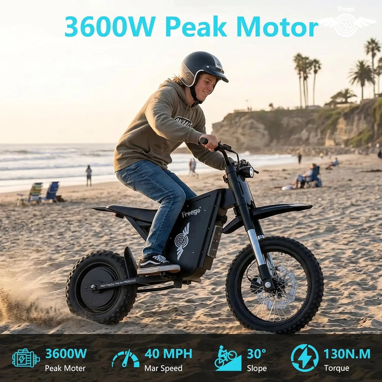 Freego X0 Electric Dirt Bike for Adults 3600W Motor 60V Battery Electric Mountain Bike 40MPH Dual Hydraulic Disc Brakes E-bike